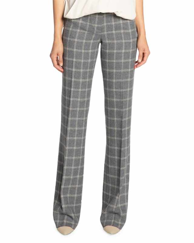Plaid Wool Flannel Straight Leg Pants